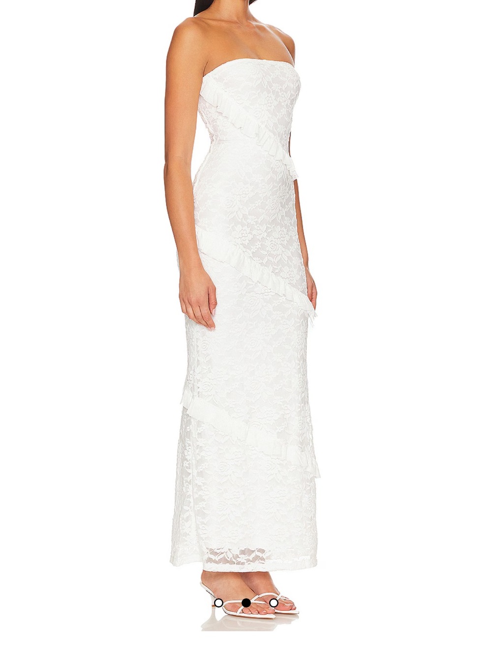 NWT Strapless White Lace Maxi Dress with Ruffle Detail